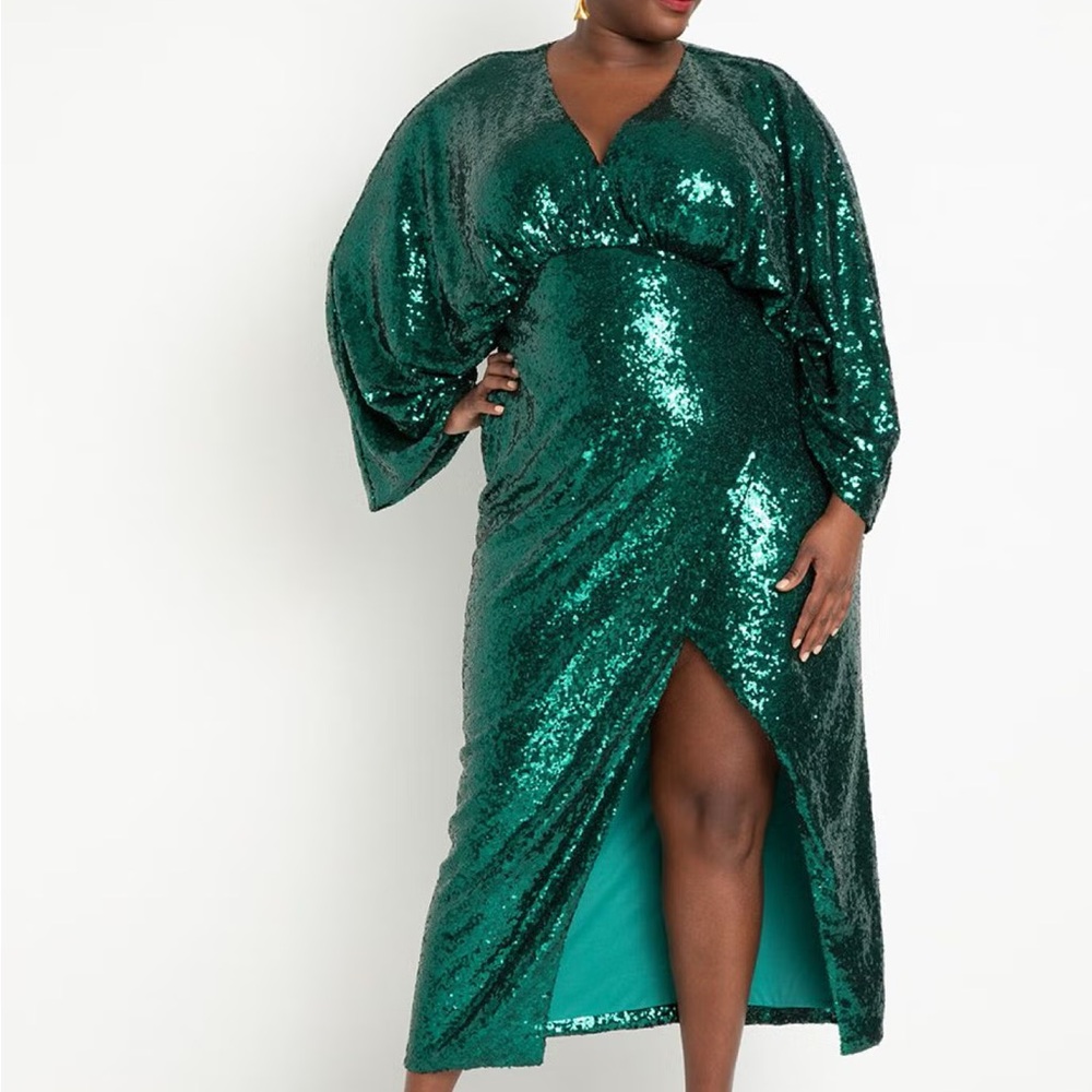 Eloquii Emerald Green Sequin Dress Dolman Sleeves NWT